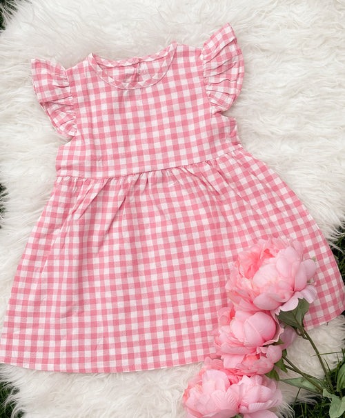 Robe Lou coton // Carreaux rose